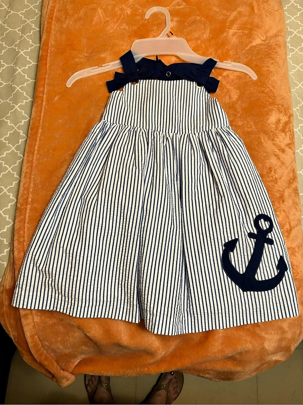 Tahari Striped Anchor Dress in Blue & White Toddler Girl’s Size 4